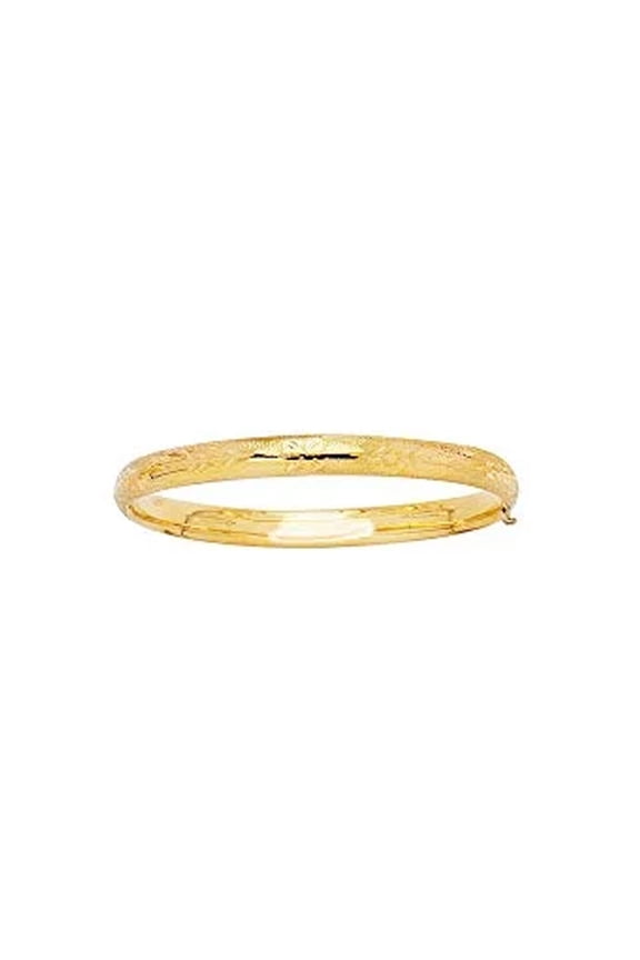 JewelStop 14k Yellow Gold Diamond Cut/ Textured Finish 5 mm (3/16") Engraved Bangle with box Clasp- 5.5"