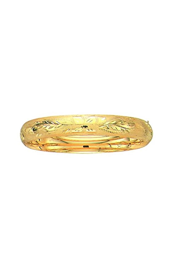 JewelStop 14k Yellow Gold 7/16 Inches Engrave Flower Design Bangle, 13.3gr.