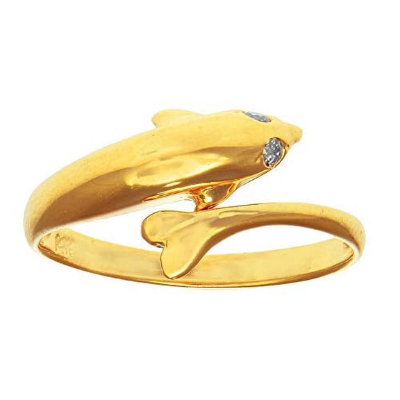JewelStop 14k Yellow Gold CZ Dolphin Toe Ring Adjustable, 1.3gr.