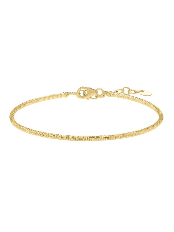 JewelStop 14k Yellow Gold Diamond Cut Finish 8mm Stack Bangle Bracelet with Pear Shaped Lobster Clasp - 7"