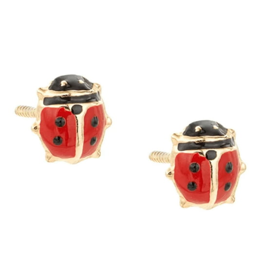 JewelStop 14k Yellow Gold Ladybug Lady Bug Stud Earrings - 5X6mm