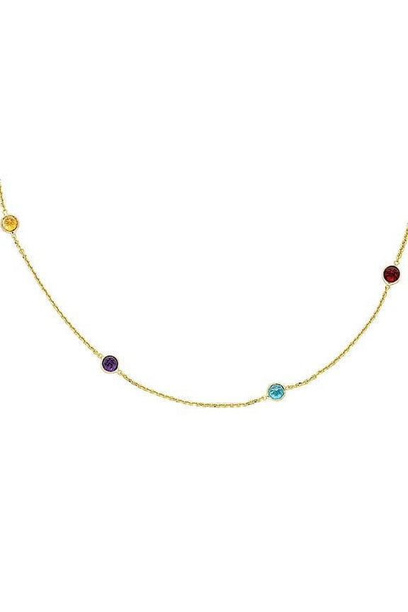 JewelStop 14k Yellow Gold Multi Color Round Faceted Semi Precious Station Stones Chain Link Bracelet - 7 Inches