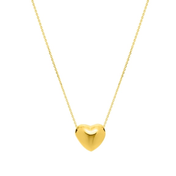 JewelStop 14k Yellow Gold Polished Finish 0.9mm Small Puffed Up Heart Necklace, Lobster Clasp - 18"