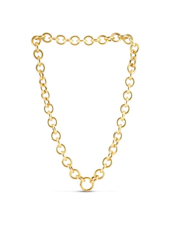 JewelStop 14k Yellow Gold Polished Finish 11.6mm Circular Link Chain Necklace with Push-In Clasp - 18"