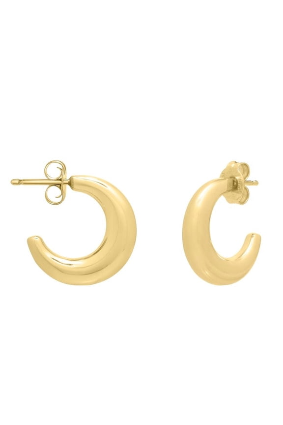JewelStop 14k Yellow Gold Polished Finish 14.1mm x 13.9mm Puffy C Hoop Earrings with Push Back Clasp