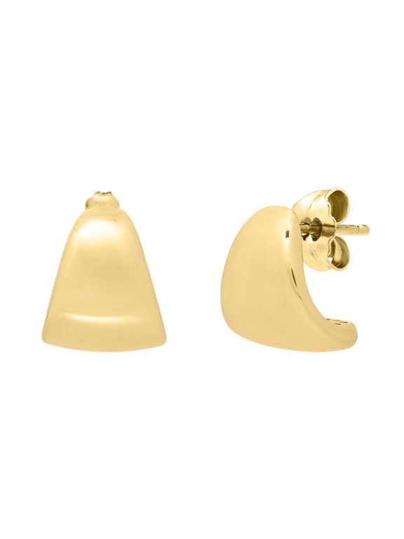 JewelStop 14k Yellow Gold Polished Finish 14.6mm x 13mm Graduated Puffed Up Hoops Earrings with Push Back Clasp