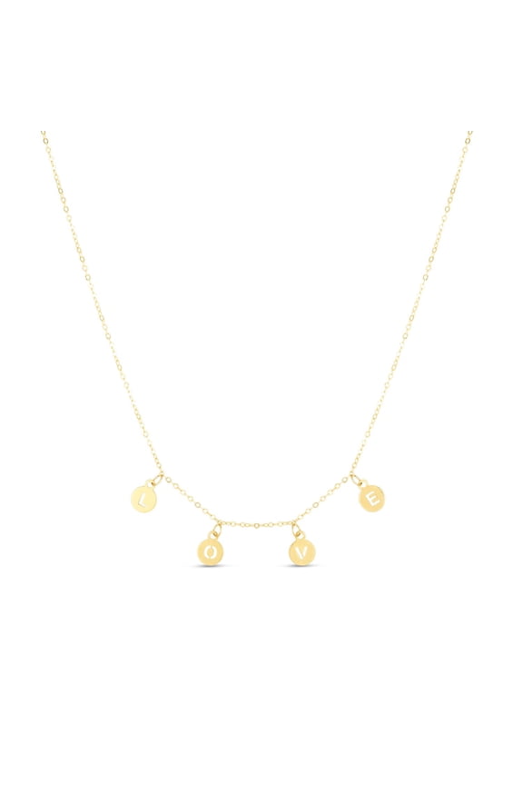 JewelStop 14k Yellow Gold Polished Finish 4.mm LOVE Dangling Disc Cable Chain Necklace with Spring Ring Clasp - 18"