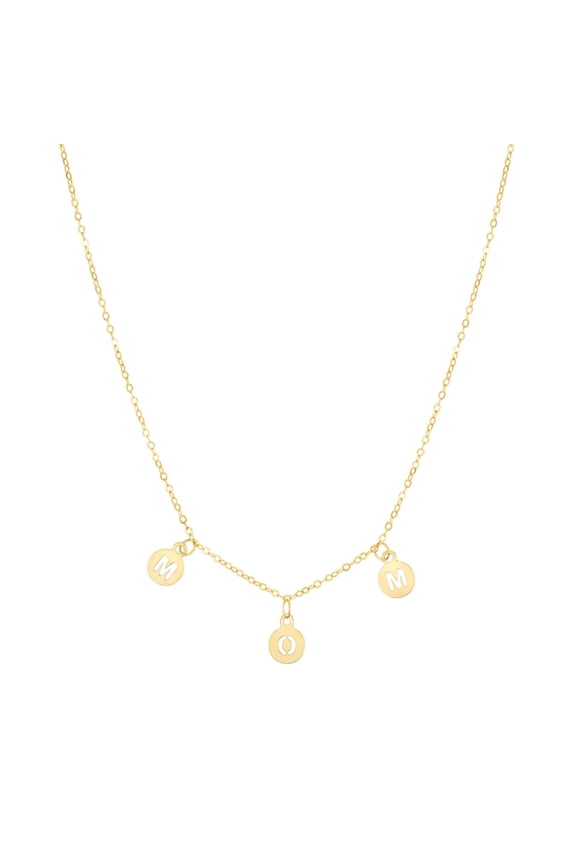 JewelStop 14k Yellow Gold Polished Finish 5mm Mom Dangling Disc Link Chain Necklace with Lobster Clasp - 18"