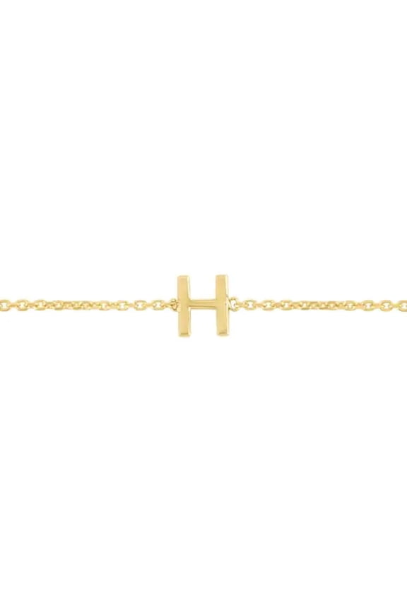 JewelStop 14k Yellow Gold Polished Finish Mini Initial H Bracelet with Spring Ring - 7"