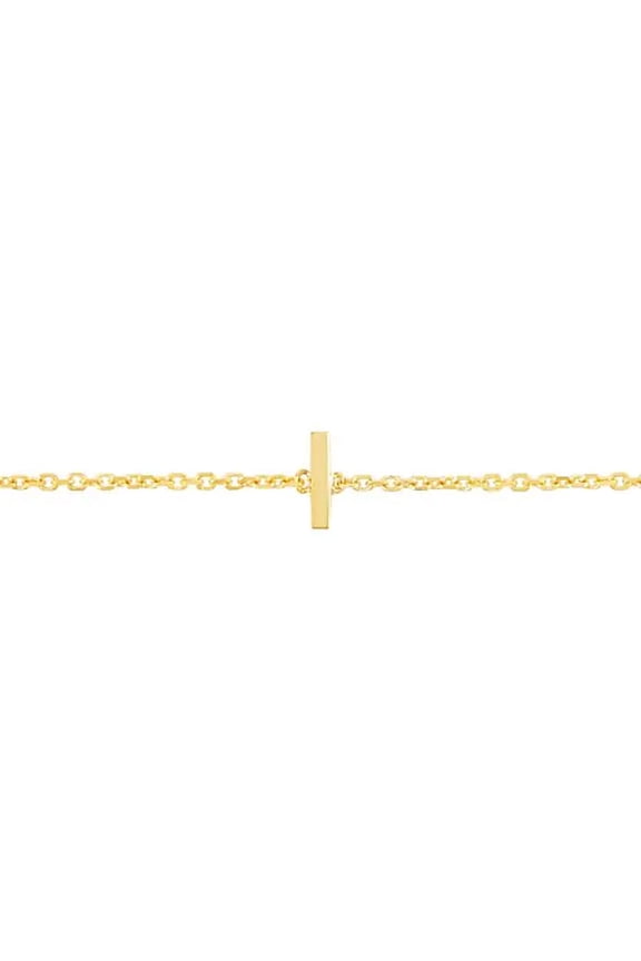 JewelStop 14k Yellow Gold Polished Finish Mini Initial I Bracelet with Spring Ring - 7"