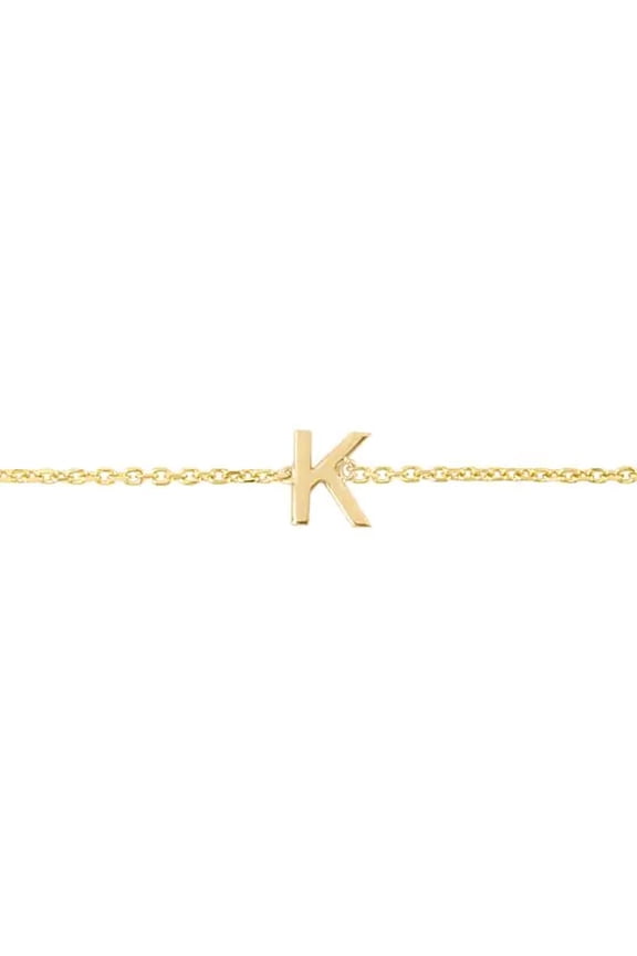 JewelStop 14k Yellow Gold Polished Finish Mini Initial K Bracelet with Spring Ring - 7"