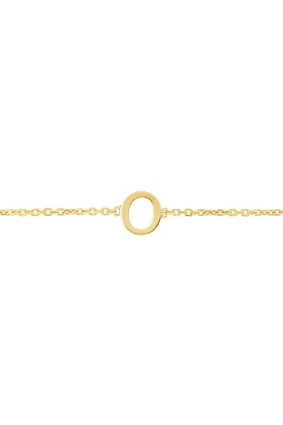 JewelStop 14k Yellow Gold Polished Finish Mini Initial O Bracelet with Spring Ring - 7"