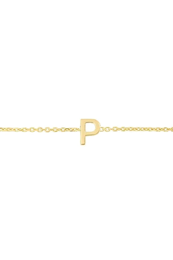 JewelStop 14k Yellow Gold Polished Finish Mini Initial P Bracelet with Spring Ring - 7"