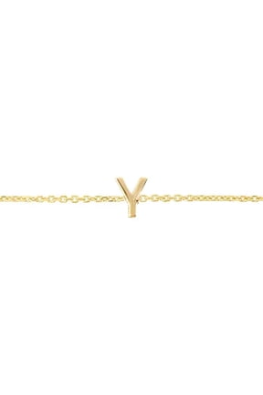 JewelStop 14k Yellow Gold Polished Finish Mini Initial Y Bracelet with Spring Ring - 7"