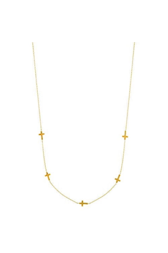 JewelStop 14k Yellow Gold Shiny 5-Side Way Cross Stationed Diamond-Cut Cable Chain Necklace - 17 Inches Spring Ring