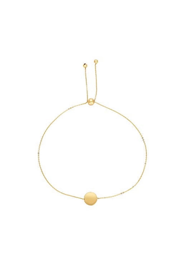 JewelStop 14k Yellow Gold Shiny Round Element Adjustable Cable Chain Bracelet, Draw String - 9.25 Inches, 1.1gr
