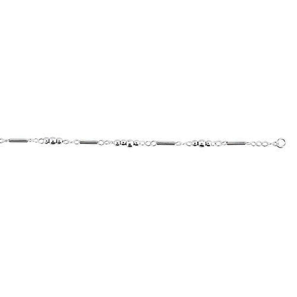 JewelStop 925 Sterling Silver Ball, Open Link & Bar Anklet, Lobster Claw - 10 inches, 4.5gr.