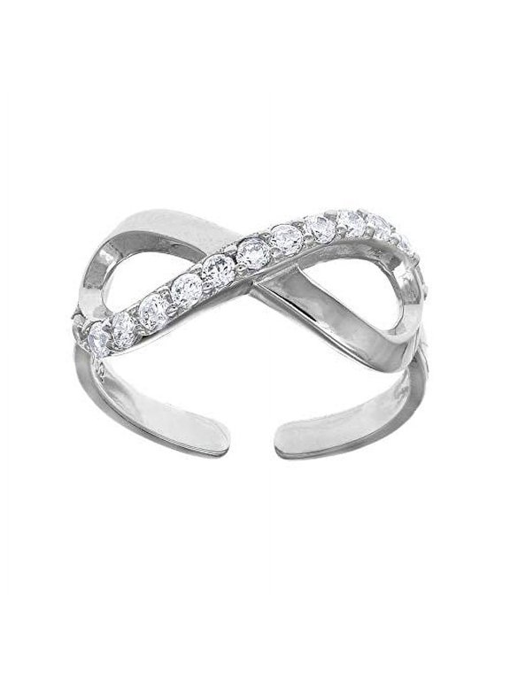 JewelStop 925 Sterling Silver CZ Infinity Crossover Adjustable Toe Ring