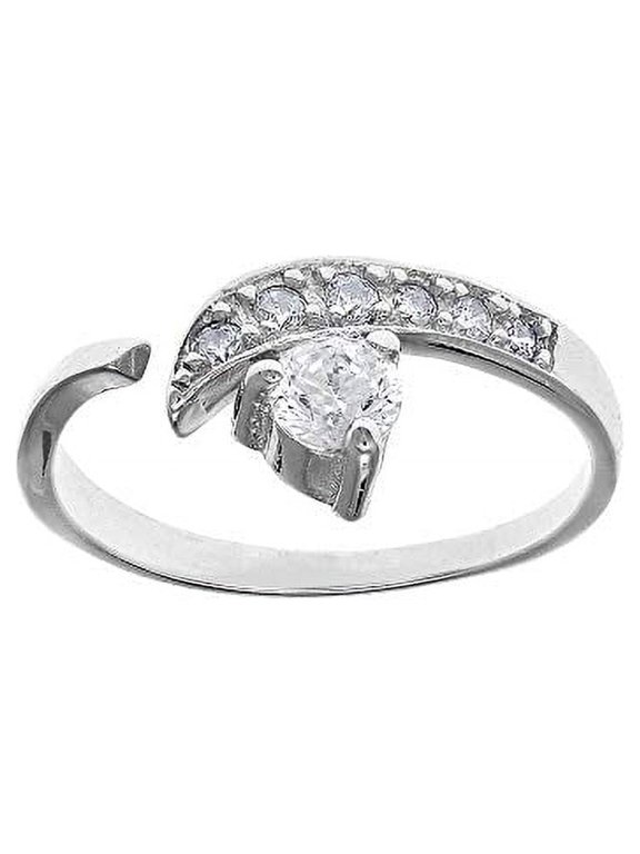 JewelStop 925 Sterling Silver Cubic Zirconia Crossover Adjustable Toe Ring