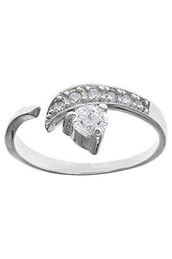 JewelStop 925 Sterling Silver Cubic Zirconia Crossover Adjustable Toe Ring