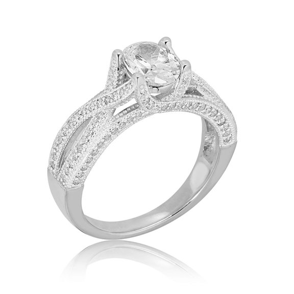 JewelStop 925 Sterling Silver Cubic Zirconia V-Shape Engagement Wedding Anniversary CZ Ring, Size 8