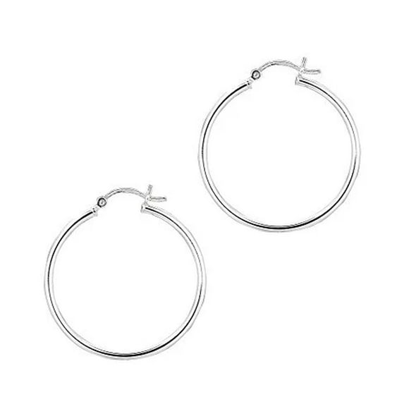JewelStop 925 Sterling Silver Hoop Earrings - 30 mm (1.18 Inch.) X 2 mm (0.08 Inch.)