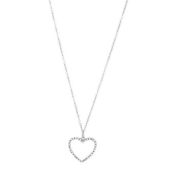 JewelStop .925 Sterling Silver Open Heart CZ Charm Pendant Necklace - 18 Inches