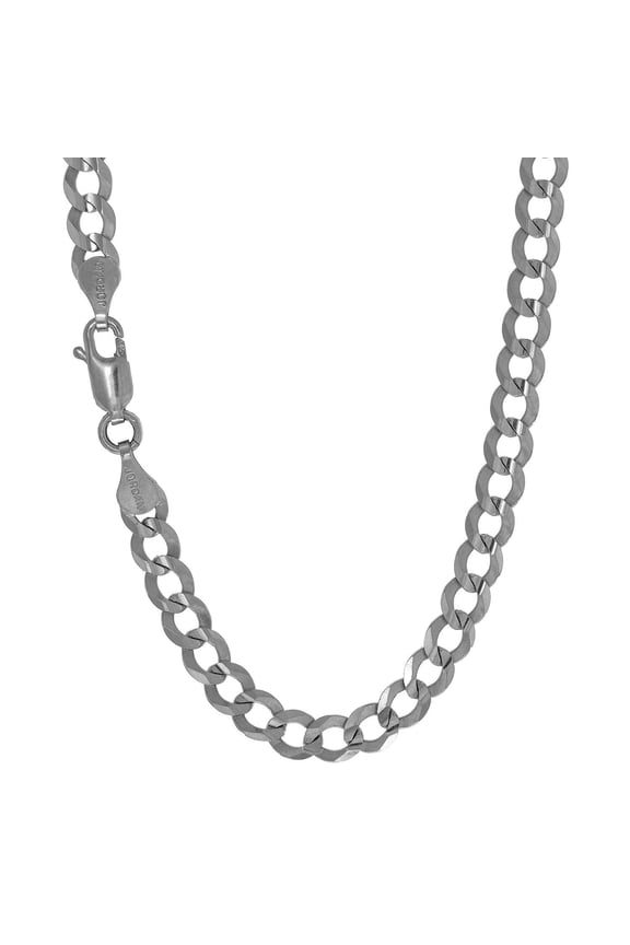 JewelStop 925 Sterling Silver Rhodium Plated 3.7Mm Curb Chain Necklace 24" Lobster Claw - 8.4gr.