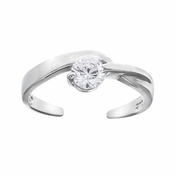JewelStop 925 Sterling Silver Round CZ Adjustable Toe Ring