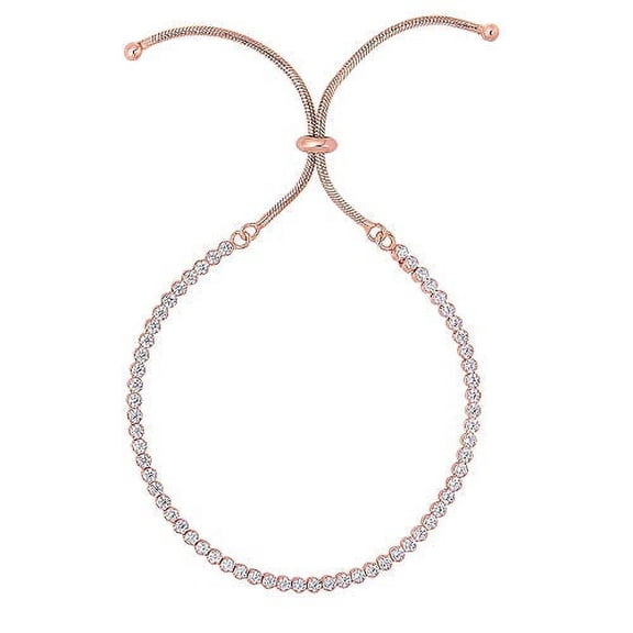 JewelStop Silver Rose Finish Shiny Tennis Adjustable Bracelet On Snake Chain with Draw String - 9.25 Inches, 4.2gr.