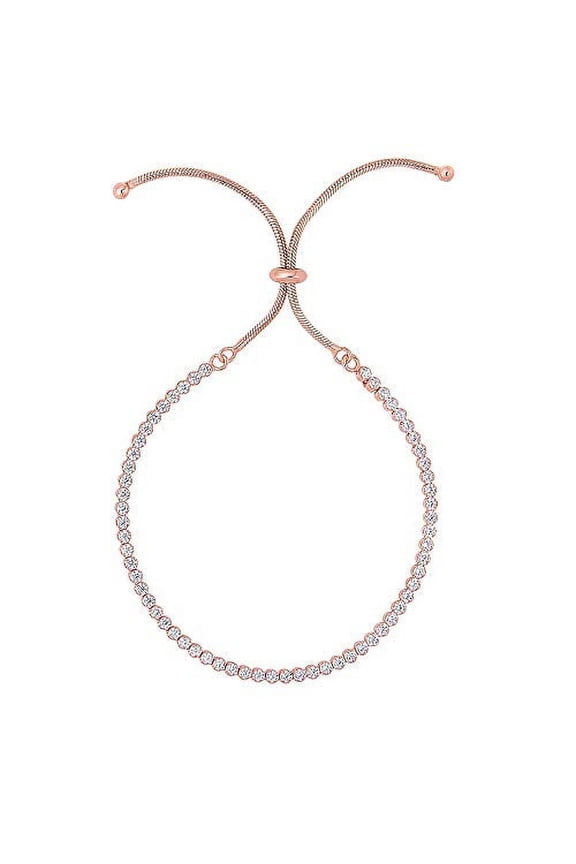 JewelStop Silver Rose Finish Shiny Tennis Adjustable Bracelet On Snake Chain with Draw String - 9.25 Inches, 4.2gr.