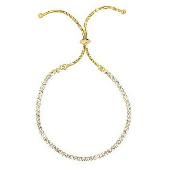 JewelStop Silver Yellow Finish Shiny Tennis Adjustable Bracelet On Snake Chain, Draw String - 9.25 Inches, 4.2gr.