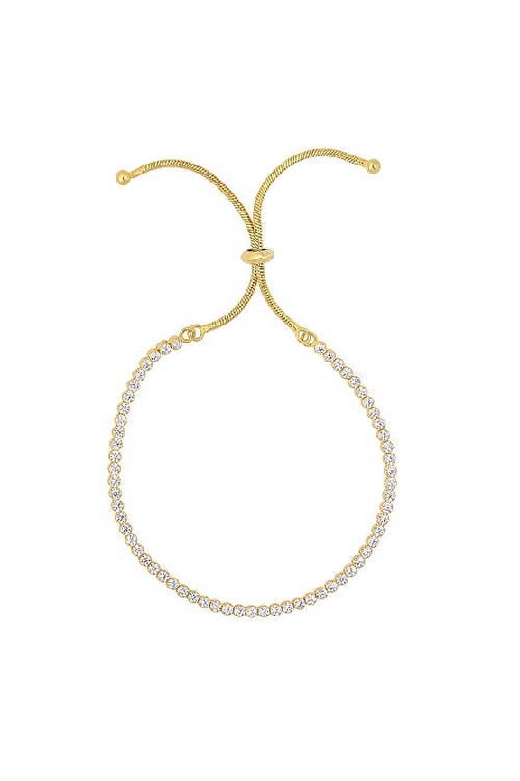 JewelStop Silver Yellow Finish Shiny Tennis Adjustable Bracelet On Snake Chain, Draw String - 9.25 Inches, 4.2gr.