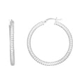 thumbnail image 1 of JewelStop Sterling Silver Diamond Cut/Textured Finish 30mm Linear Hoop Earrings with Hinge Closure, 1 of 5