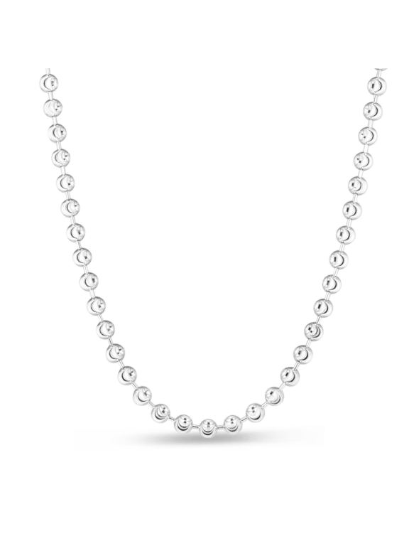 JewelStop Sterling Silver Diamond Cut/Textured Finish 5mm Moon-cut Bead Chain with Lobster Clasp - 24"