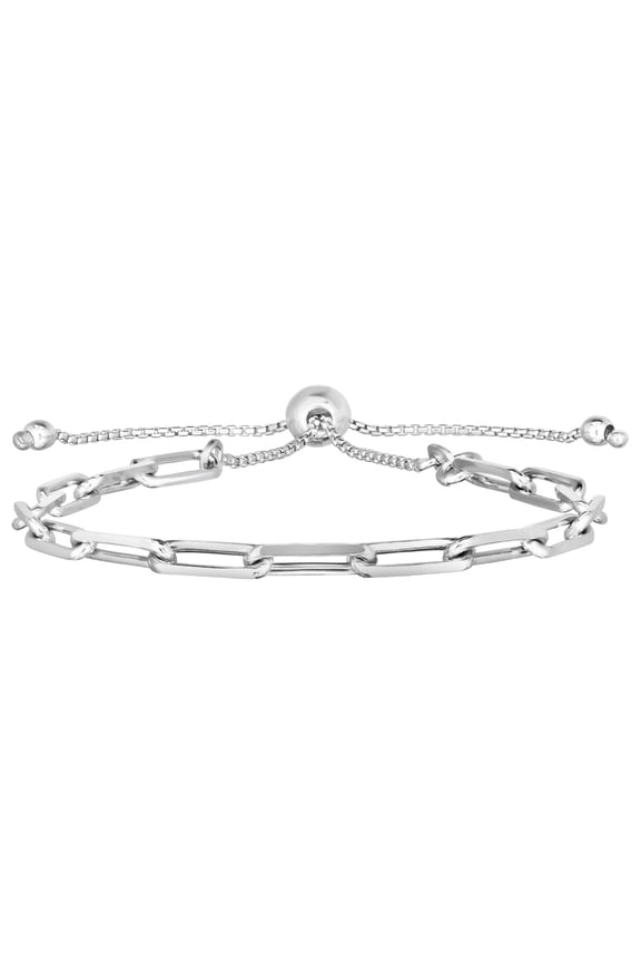 JewelStop Sterling Silver Diamond Cut/ textured Finish 3.8mm Paperclip Link Friendship Bracelet with Draw String Clasp - 9.25"