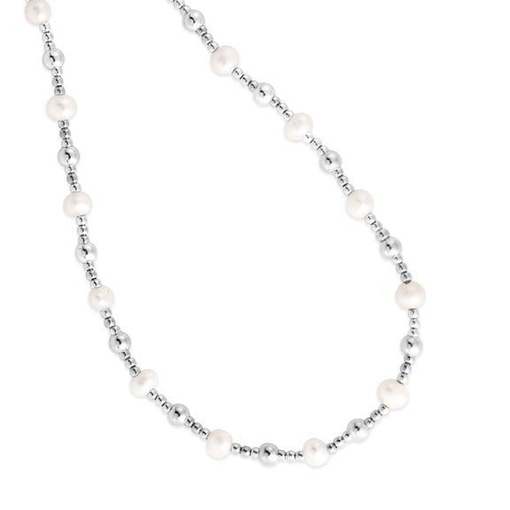 JewelStop Sterling Silver Polished Finish 2mm Including 2" Extender Fresh Water Pearl Beaded Chain Necklace with Lobster Clasp - 18"