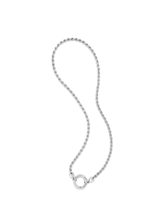 JewelStop Sterling Silver Polished Finish 3.4mm Rope Chain Necklace with Push-in Clasp - 18" Rhodium Plated.