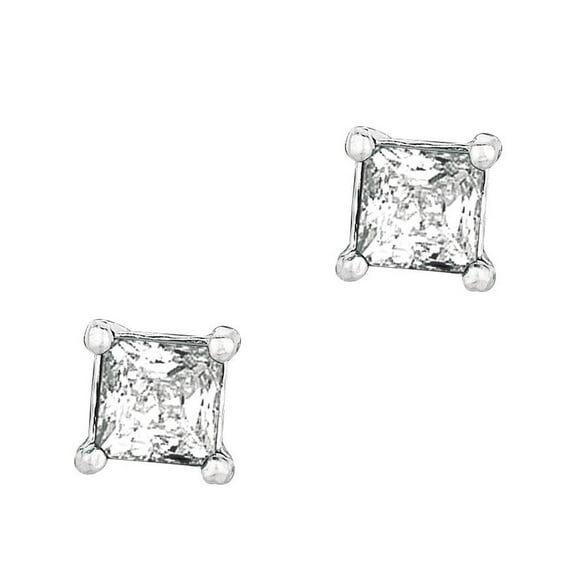 JewelStop Sterling Silver Polished Finish 4MM Princess CZ Stud Earrings with Push Back Clasp