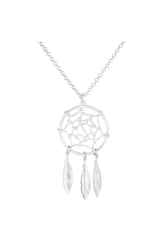 JewelStop Sterling Silver Polished Finish Dream Catcher Link Chain Necklace with Lobster Clasp - 17"