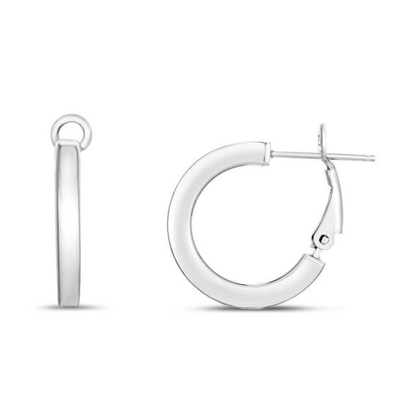 JewelStop Sterling Silver Polished Finish Flat Wide Hoop Earrings with Snap closure.