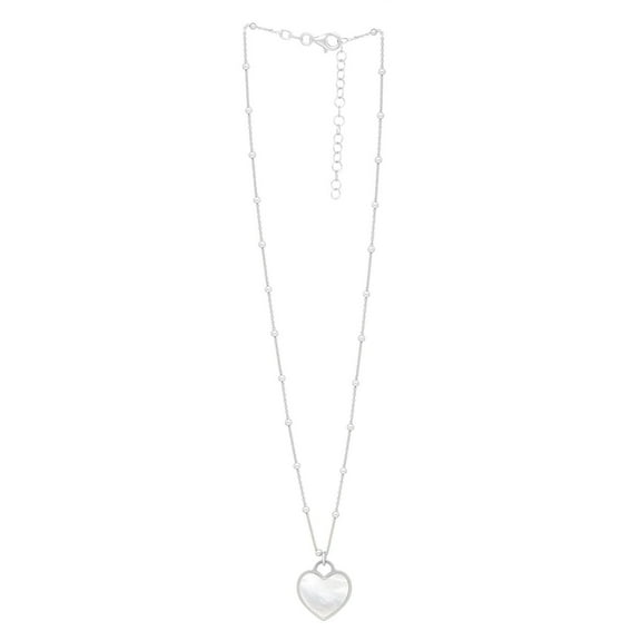 JewelStop Sterling Silver Polished Finish Mother of Pearl Heart Pendant Bead Chain Necklace, Lobster Clasp - 18"