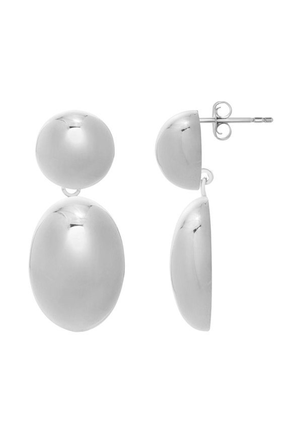 JewelStop Sterling Silver Polished Finish Puffed Oval Double Button Drop Earrings with Push Back Clasp - 11gr.