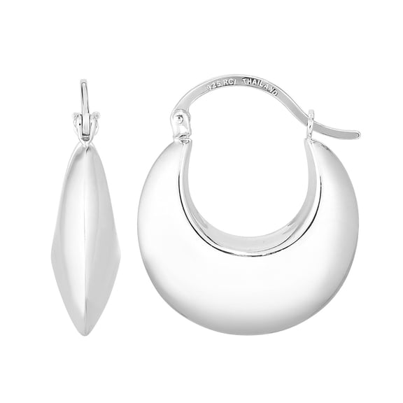 JewelStop Sterling Silver Polished Finish Small Round Puffy Hoop Earrings with Hinged Push Back Clasp