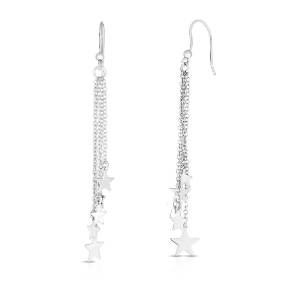 JewelStop Sterling Silver Polished Finish Star Fringe Drop Earrings with Euro Wire Clasp