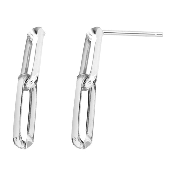 JewelStop Sterling Silver Polished Finish Two Link Paperclip Dangle Earrings with Push Back Clasp