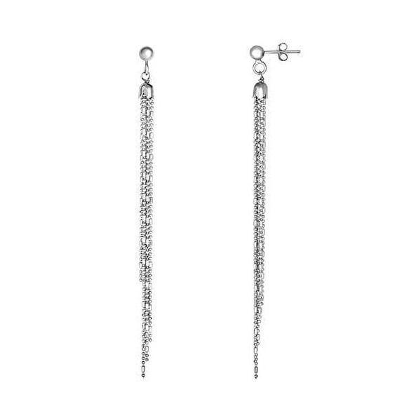 JewelStop Sterling Silver Silver Diamond-Cut Multi Stranded Tassel Bead Earrings, Push Back Clasp