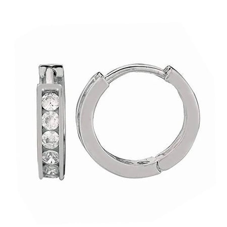 JewelStop Sterling Silver Silver Rhodium Finish Clear CZ Huggies Earrings 3x13mm