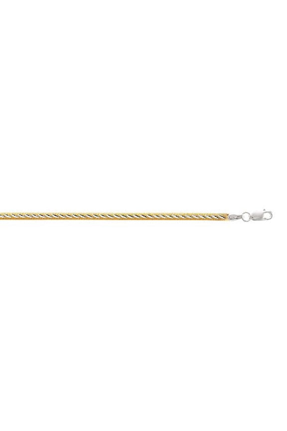 JewelStop Sterling Silver Yellow Diamond-Cut 2-Tone Gold Herringbone Chain Anklet Bracelet, Lobster Claw - 10 Inches, 4.6Gr.