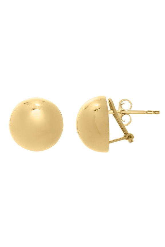 JewelStop Sterling Silver (Yellow Gold Plated) Polished Finish Puffed Button Stud Earrings with Omega Back Clasp - 5.4gr